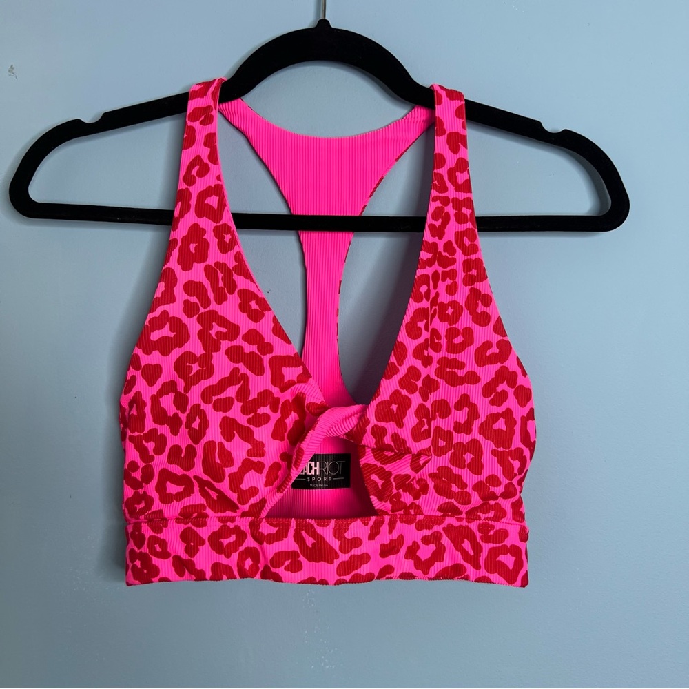 Beach Riot Neon Pink Leopard Sports Bra